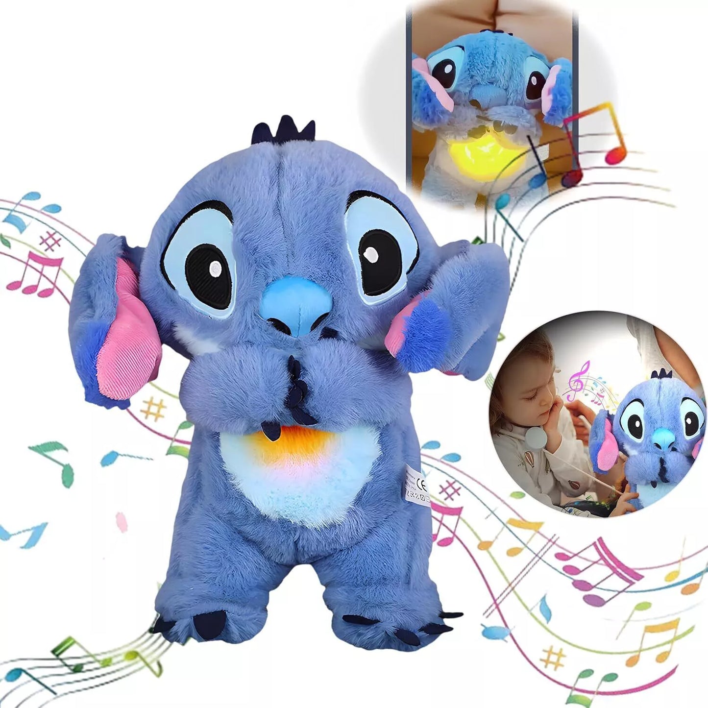 Peluche que respira Stitch con canción de cuna relajante